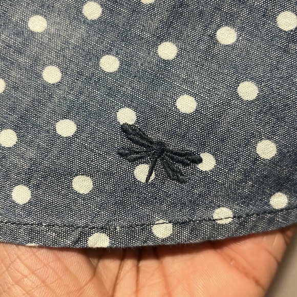 Talbots Chambray Polka Dot Size 8 Button Front Shirt Blue White Roll Tab Sleeve - Picture 5 of 9